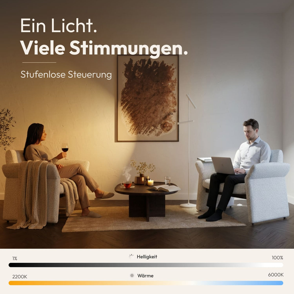 Nolo Stehleuchte – stufenlose Steuerung von Helligkeit & Lichtfarbe